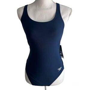 SPEEDO TEAM BLUE WHITE ONE PIECE STRETCHY SWIMSUIT SIZE 10/36 BRAND NEW WITH TAG